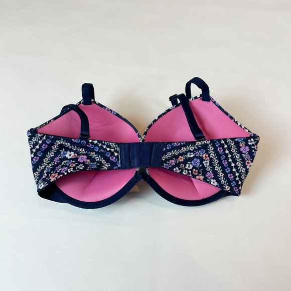 NWOT Victoria's Secret PINK Bra 32DD Wear Everywhere Super Push Up Blue Floral - Picture 3 of 8